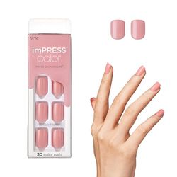 KISS imPRESS Color Gel Nail Kit, Pretty Pink, with PureFit Technology, Polish-Free Colour Mani, Includes Prep Pad, Mini File, Cuticle Stick, and 30 Fake Nails