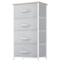 YITAHOME Ladekast met 4 laden, stoffen dressoirs met gemakkelijk trekhandvat, stevig stalen frame, opbergladen voor slaapkamer, kinderkamer, kast, kleding, lichtgrijs