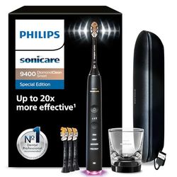 Philips Sonicare DiamondClean Smart 9400 - brosse à dents électrique avec 4 modes de brossage, 3 niveaux d'intensité, capteur de pression, connecté à l’application, noir, modèle HX9918/89