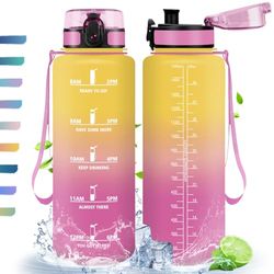 Drinkfles, 1,5 l, motiverende sportfles, BPA-vrij, waterfles voor sport, fitness, yoga, school, kantoor