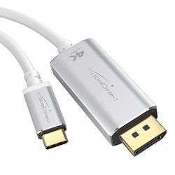KabelDirekt – Cable Adaptador USB C a DisplayPort con Conectores metálicos inastillables – 2m (Vídeo 4K/60Hz de laptops/Smartphones a Pantallas – DP, USB 3.1, Tipo C, Thunderbolt 3, Blanco)