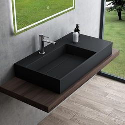 Mai & Mai Lavabo Suspendu Vasque à Poser Gris-Noir Mat 90x48x13cm Lave Mains Salle de Bain sans Trop-plein Col12-900 L