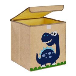 Relaxdays Caisse de Rangement, Dinosaure, boîte en Tissu, pour Enfants, Pliable, HxLxP : 33 x 33 x 33 cm, Beige - Bleu