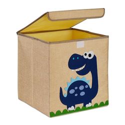 Relaxdays opbergmand kinderkamer, dino, stof, kinderen, opvouwbaar, HBD: 33 x 33 x 33 cm, speelgoedmand, beige/blauw