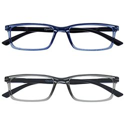 OPULIZE See - Occhiali da Lettura Filtro Set da 2 Luce Blu Montatura Stretta Cerniere a Molla Migliorano il Sonno Gaming Computer Anti Riflesso Blu Trasparente Grigio Uomo Donna BB9-37 +1.50