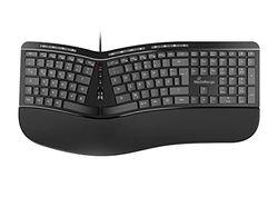 MediaRange Teclado ergonómico, Teclado Multimedia con Cable con 124 Teclas y Rueda de Desplazamiento, diseño alemán QWERTZ, Resistente a Salpicaduras y Altura Ajustable, Color Negro