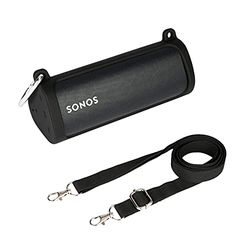 Khanka Étui en Silicone Compatible avec l'enceinte Bluetooth Portable étanche Sonos Roam 2 / Sonos Roam/Sonos Roam SL, avec bandoulière et Mousqueton, Noir, étui Uniquement