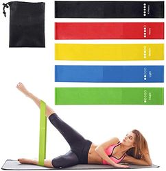 " APP LIFE Fitnessbanden, set van 5, elastische band, weerstandsbanden van natuurlijk latex, met handleiding in het Italiaans en draagtas, gemengde kleur