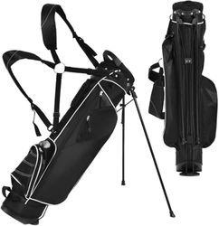 FANTASK Bolsa de Golf, Bolsa de Golf con Patas, Cubierta para la Lluvia y división de 4 Compartimentos, Bolsa portátil con cabecero y Correa, Color Negro