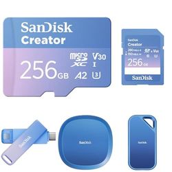 SanDisk Professional Kit (Includes: Creator microSD 256GB, Creator SD Card 256GB, Creator PhoneDrive 256GB, Creator USB Type-C Flash 1TB, Creator Pro Portable NVMe SSD 4TB,Creator Desk Drive 8TB)