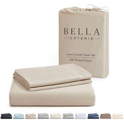 Bella Coterie Luxury Bamboo Viscose Queen Size Duvet Cover Set | 100% Organically Grown | Corner Ties | Ultra Soft | Cooling | Two Pillow Shams | 90 x 94 | No Insert [Dune]