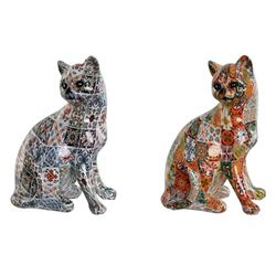 Home ESPRIT Statuetta decorativa multicolore gatto mediterraneo 11 x 10 x 16 cm (2 pezzi)