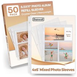 Dunwell Lot de 50 recharges de pochettes pour classeur à 3 anneaux (format mixte de 10,2 x 15,2 cm), pour 300 photos, pochettes photo transparentes comme du cristal, chaque page photo peut contenir