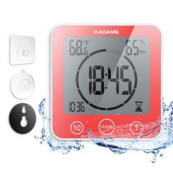 KADAMS Digital Bathroom Shower Kitchen Clock Timer with Alarm, Waterproof for Water Splashes, Visual Countdown Timer, Time Management Tool, Indoor Temperature Humidity, Suction Cup, Hole Stand - Blue