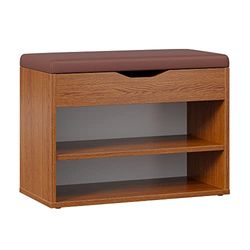 RICOO Banco Zapatero con Asiento 60 x 42 x 30 cm WM032-ER-B Mueble recibidor Roble marrón rústico – Organizador Zapatos