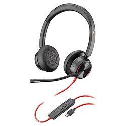 Poly Blackwire 8225, Cuffia Cablata con Connessione USB-A e USB-C, Cuscinetti in Similpelle, Riduzione del Rumore e dell'Eco, Comandi sul Cavo, Compatibile con Windows 10 e macOS, Nero