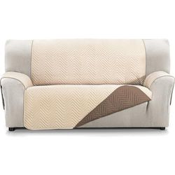 ECOMMERC3 | Extra Soft Touch XL 3 Seater Sofa Cover - Adjustable Sofa Cover with Padded Beige/Brown - Reversbile Sofa Cover