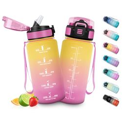 HoneyHolly Botellas de Agua para Niños 500ML, Botella Agua sin BPA con Marcador de Tiempo, Plastico Botella de Agua Deportiva Motivacional, con Pajita, Cantimplora para Colegio, Bicicleta