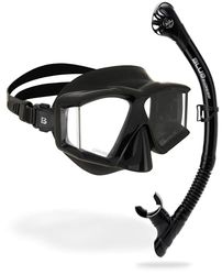 CRESSI Horizion+Scilla Combo Svart/Svart - Kombo Set Horisont Mask 4 Separata Härdade Glasögon och Scilla Top Torrventilsystem Snorkel för Dykning och Snorkling, Svart/Svart