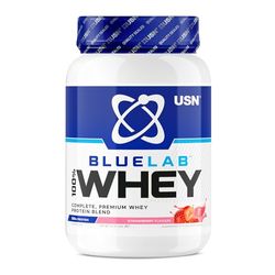 USN Blue Lab Whey - Boisson Protéinée en Poudre, Protéines de Lactosérum & BCAA, Prise de Masse & Récupération, Shaker Post-Entraînement, Saveur Fraise, 908 g, NBLW02