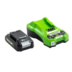 Greenworks Batterie 24V et Chargeur Universel - Chargeur Batterie Greenworks pour Outils de Jardin et Électriques 24V, Batterie Lithium-Ion 2Ah Charge 60 Min, Batterie G24B2 et Chargeur - G24UCC