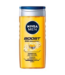 NIVEA MEN Doccia Shampoo Boost 6 x 250 ml, docciaschiuma uomo rinfrescante per corpo, viso e capelli, Gel e shampoo uomo energizzante con Caffeina naturale