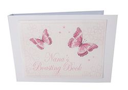 WHITE COTTON CARDS "pour bébé Inscription Nana's Boasting Book Motif Papillons Rose Design Tiny Valeur Album Photo, Blanc