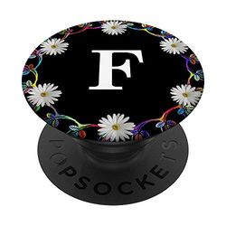 Cell Phone Pop Out Holder,Black White Daisy Flower Letter F PopSockets Support et Grip pour Smartphones et Tablettes