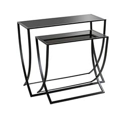 HAKU Möbel Sidobordssats om 2, metall, svart, B 60 x D 30 x H 55 cm/B 80 x D 30 x H 65 cm