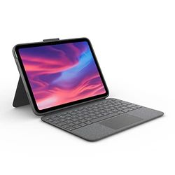 Logitech Combo Touch Detachable Keyboard Case for iPad (10th gen) with Large Precision Trackpad, Full-Size Backlit Keyboard, and Smart Connector Technology, UK Layout - Grey