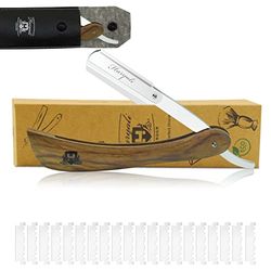 Haryali London Men's Razor Set - Barber Razor Knife with Interchangeable Blade Our Beard Knife with Leather Case Straight Razor Wood Handle
