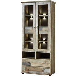 Stella Trading Bonanza - Vitrine vintage em madeira flutuante, expressiva vitrina de vidro retro com iluminação LED, 83 x 188 x 39 cm (largura x altura x profunda)