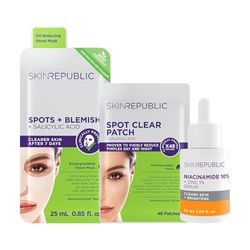 Skin Republic Spot + Blemish Skincare Kit | 3-Step Routine with Spot Patches, Face Mask & Hyaluronic + Niacinamide Serum | Targets Acne, Minimizes Pores & Hydrates | Clinically Proven