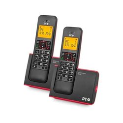 DECT-telefoon met oproepherkenning, twee hoofdtelefoons, kleur: rood; ideaal voor thuis- en kantoorgebruik, vergemakkelijkt draadloze communicatie.