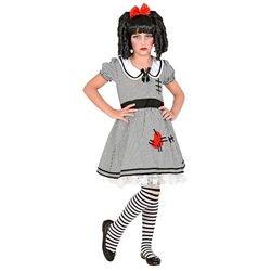 Widmann - Kinderkostuum horrorpop, 2-delig, jurk met hoepelrok en haarstrik, voor meisjes, gothic, dark girl, psycho, kostuum, verkleedpartij, themafeest, carnaval, Halloween