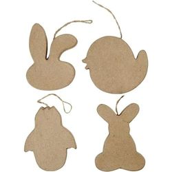 Lot de 4 décorations de Pâques à suspendre en forme de tête de lapin, poussin, œuf et lapin Hauteur : 10 cm