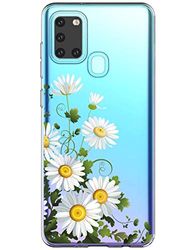 Compatible para Samsung Galaxy A21S Funda Transparente Ultrafina TPU Suave Carcasa Anti-Arañazos Flexible Diseño Flores Anti-Choques [Antideslizante] Case de Silicona para Samsung Galaxy A21S.