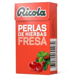 Ricola - Pérolas de ervas morango, doces brancos, refrescante e alivia a garganta e as vias respiratórias, com sumo de morango, 13 ervas suíças e óleos essenciais, com adoçantes, caixa de 25 g