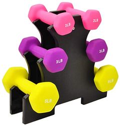 Signature Fitness Juego de mancuernas con revestimiento de neopreno de 20 libras con soporte, 2, 3, 5 libras