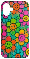 Fleur psychédélique avec visage rieur Coque pour iPhone 16 Plus