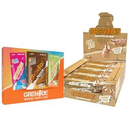Grenade High Protein, Low Sugar Bar - Caramel Chaos, 12 x 60 g & Grenade Workout Sample Bundle, Single Serving per Supplement Powder