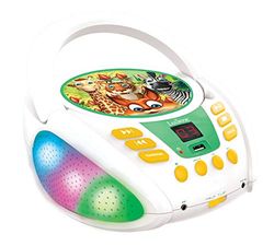 Lexibook- Animaux de la Jungle-Lecteur CD Bluetooth pour Enfants-Portable, Effets Lumineux, Prise Micro, Entrée aux-in, Pile ou Secteur, Filles, Garçons, Blanc, RCD109ANX