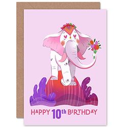 Wee Blue Coo Elephant Flower Birthday 10Th Greetings Card