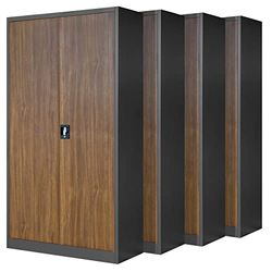Jan Nowak Set de 4 Armoire de Bureau métallique 4 étagères tôle d'acier revêtement en Poudre 195 cm x 90 cm x 40 cm (Anthracite/Imitation Bois)