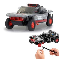 JAMARA 402817 - Audi RS Q e-tron 1:30 - Bricks, Bricks - Bricks - Kit de Bricolage - Voiture de Course - 367 pièces - À partir de 6 Ans - Toit Amovible manuellement - Suspension de Suspension - Gris