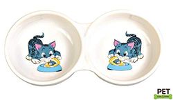 Trixie Doppia Diner Ceramica Ciotola del Gatto con Stampa