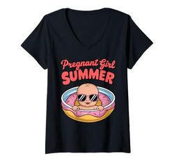 Womens Pregnant Girl Summer Pregnancy Announcement Baby Reveal 2026 V-Neck T-Shirt
