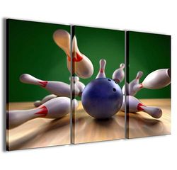 Canvasafbeelding, strip bowling, moderne afbeeldingen uit 3 panelen, kant en klaar om op te hangen, 120 x 90 cm