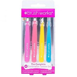 Brushworks HD 4 Piece Combination Tweezer Set - Neon