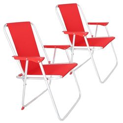 Well Home - Lot de 2 chaises de Plage métalliques Pliables de Couleur Rouge 44 x 44 x 74 cm